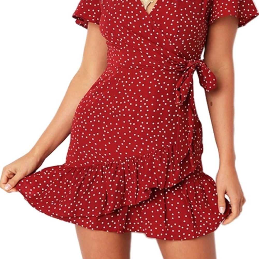 Red Polka Dot Wrap Dress